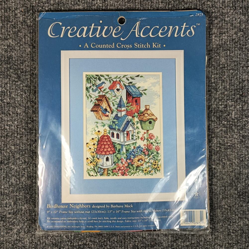 Creative Accents Cross Stitch Kit Birdhouse Neighbors Barbara Mock 1997 COMPLETE